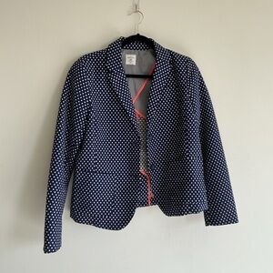 Polka Dot Blazer Navy White 10 Lightweight Jacket Preppy Chic Academia office.^